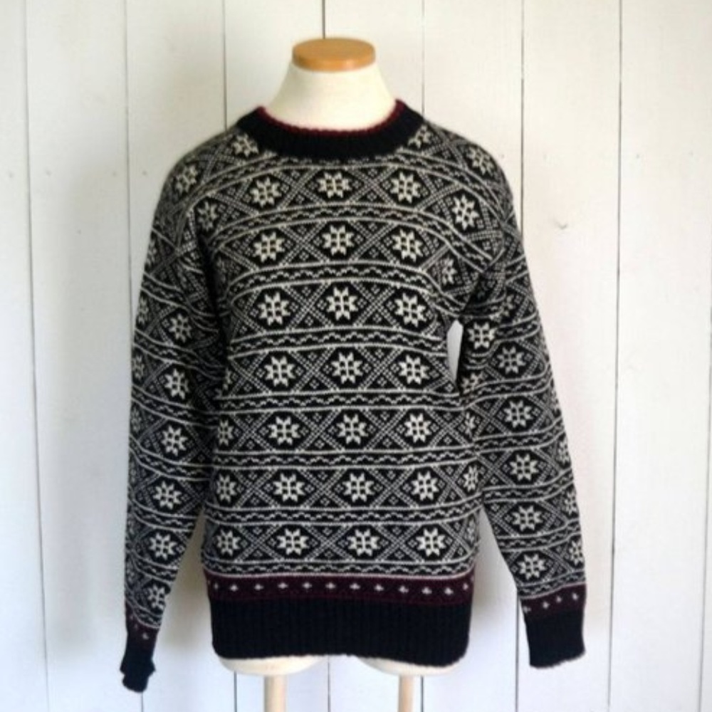 Fair Isle Snowflake Sweater Vintage 80s Knit L